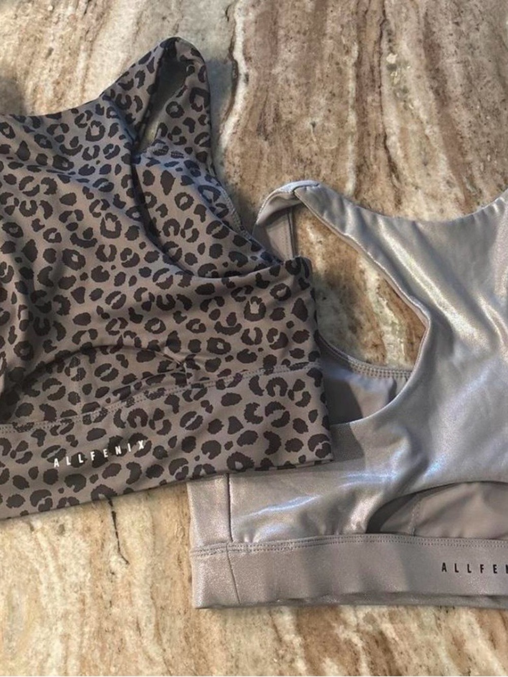 Metallic Silver Leopard Racerback Sports Bra Set - Picture 2 of 2